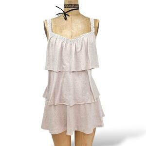 Y2K Cottagecore Fairy Tiered Ruffle Cami Crochet Linen Trim‎ Romantic Size XL